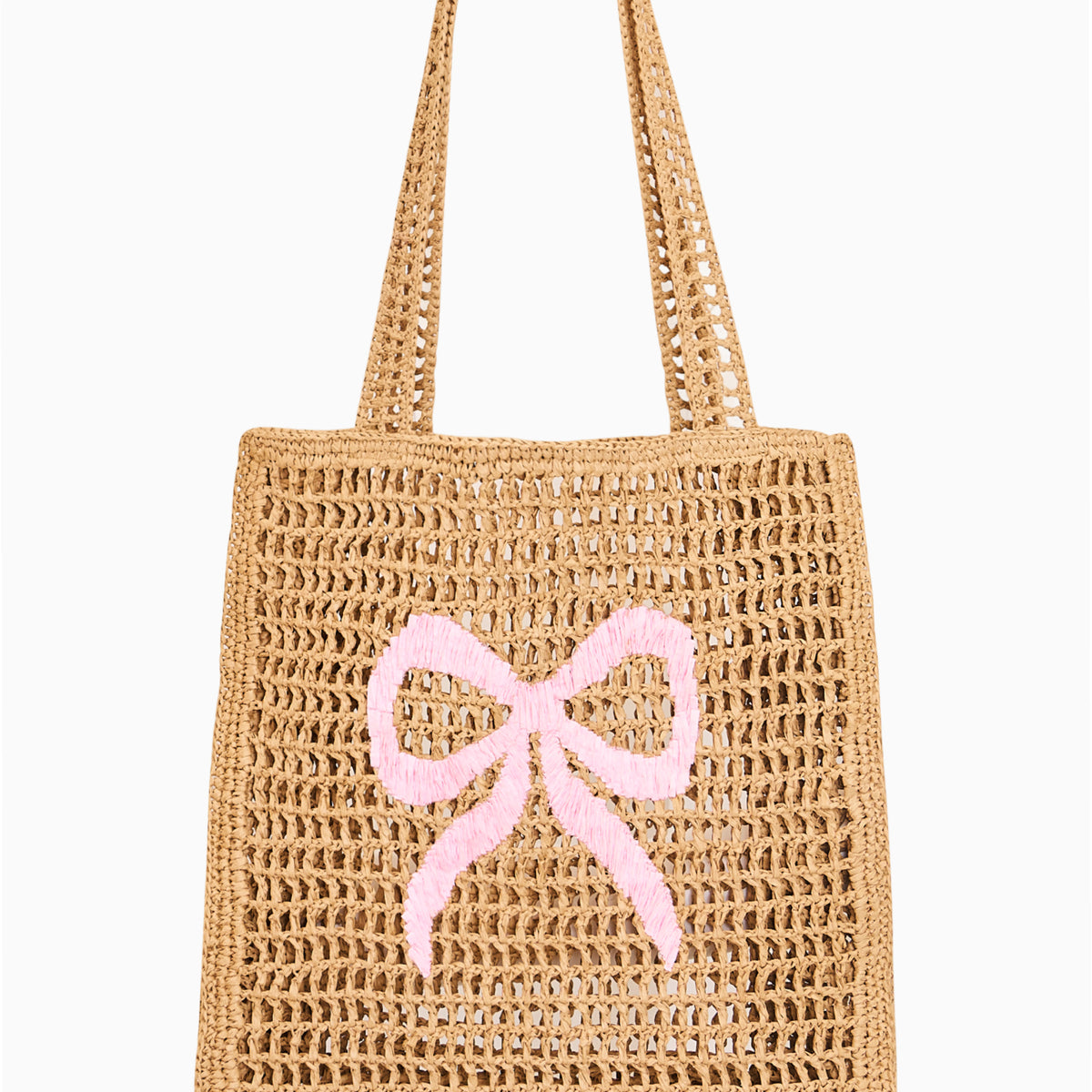 Woven Straw Bow Embroidery Tote Bag | LoveShackFancy Woven Bow Tote Bag | Chic Neutral Everyday Carry main image 0