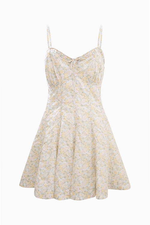 Floral sleeveless mini dress on a white background