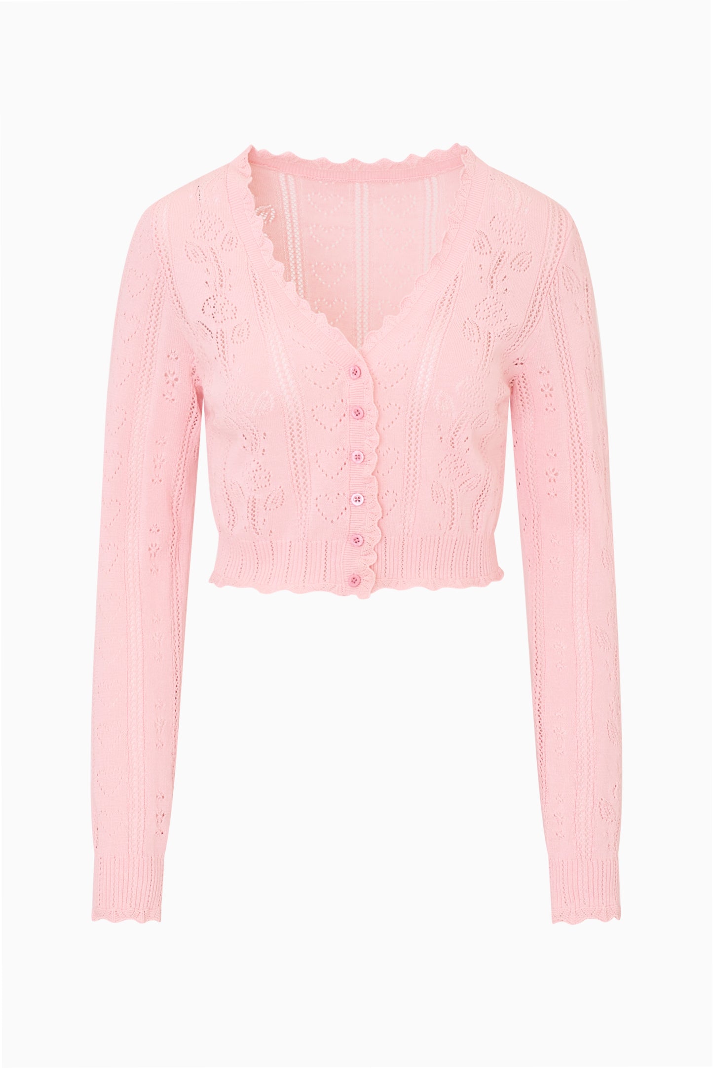 Pointelle Knit V-Neck Long Sleeve Cropped Cardigan | LoveShackFancy
