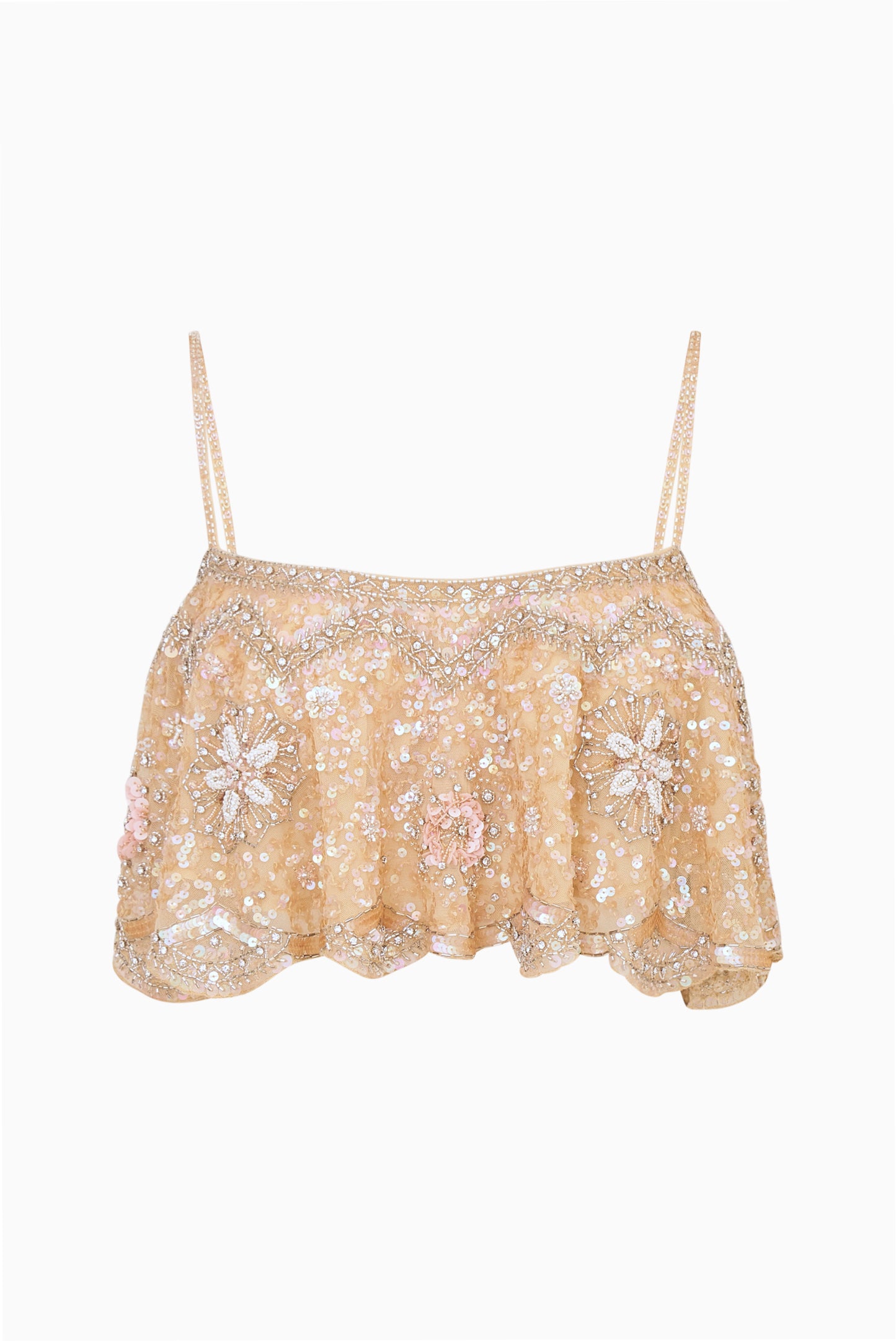 Floral Sequin Applique Scallop Hem Camisole | LoveShackFancy