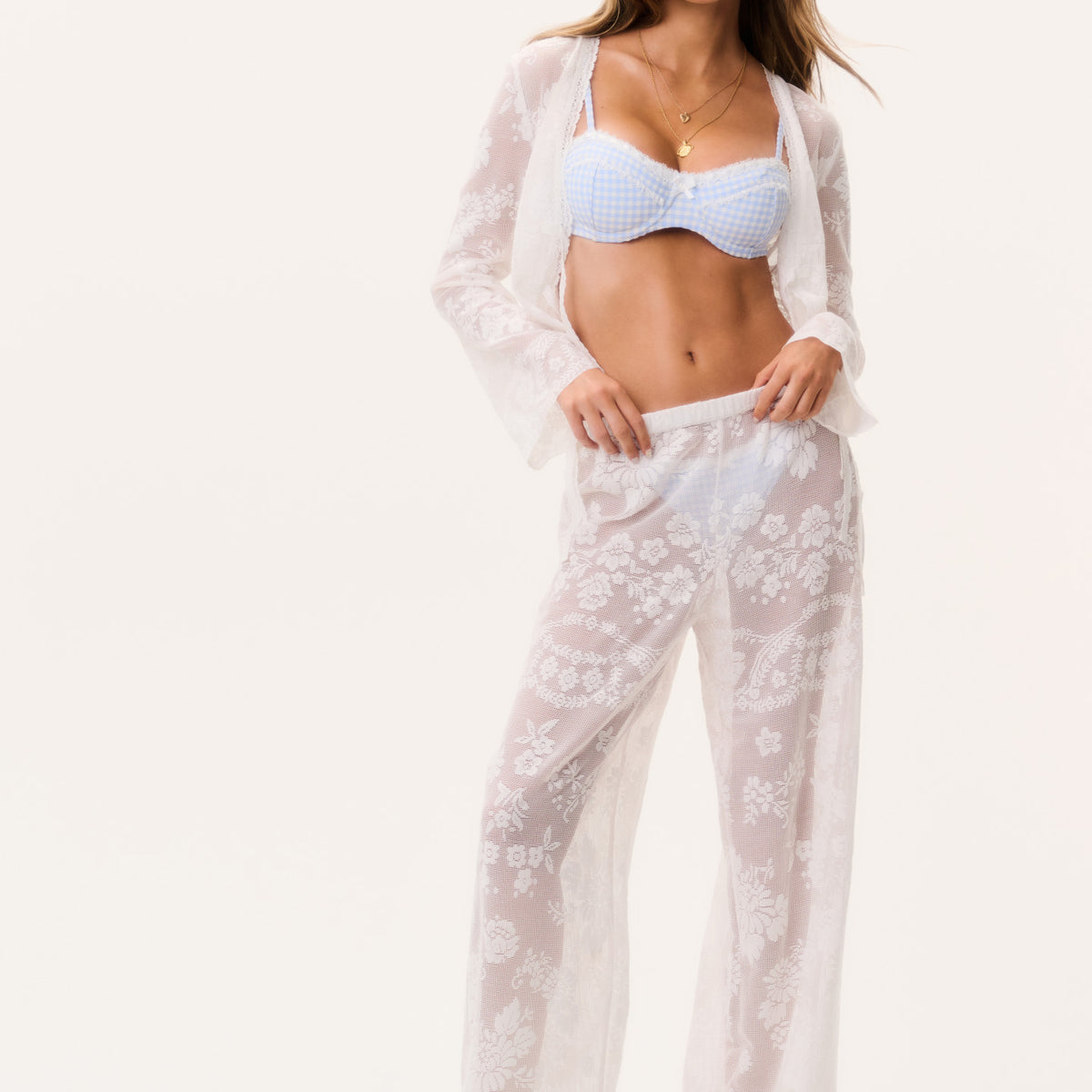 Floral Embroidery Sheer Wide Leg Full Length Pant | LoveShackFancy
