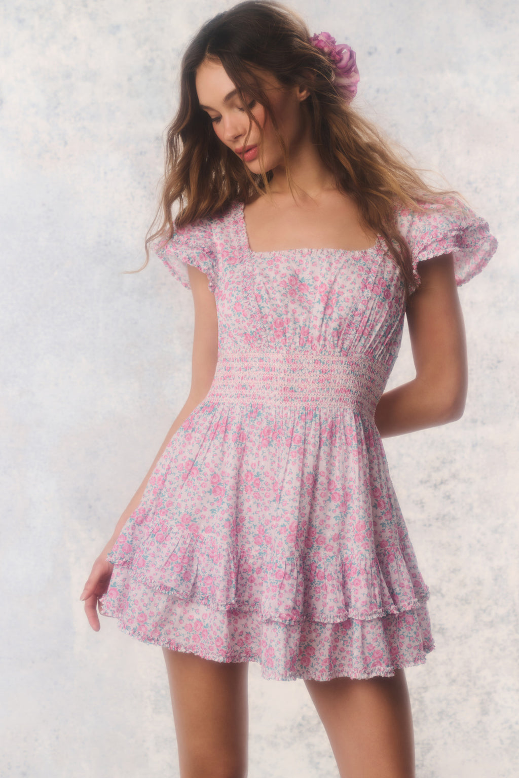 LoveShackFancy Re-Edition Stanton Floral Cotton Mini Dress