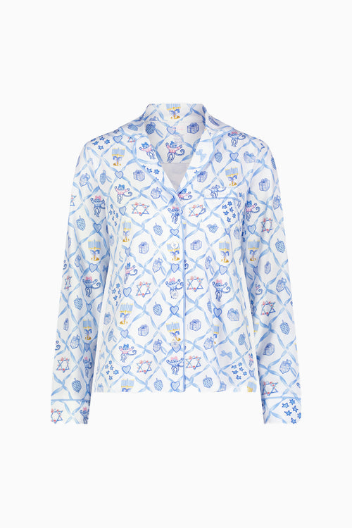 LoveShackFancy x Roller Rabbit Starry Nights Lattice Long Sleeve Polo Pajamas