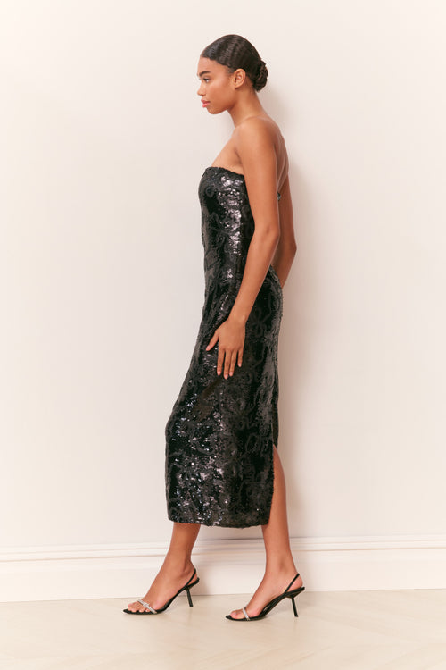 Stasia Sequin Winding Bow Midi Dress