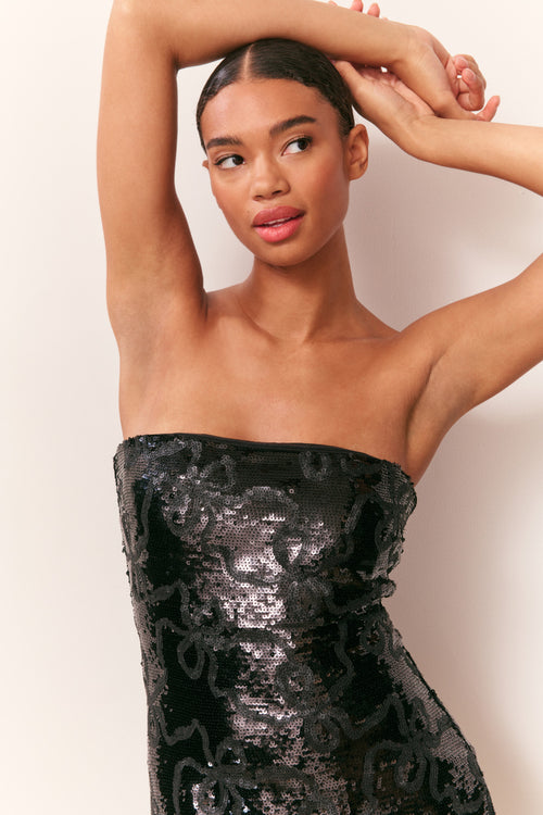 Stasia Sequin Winding Bow Midi Dress