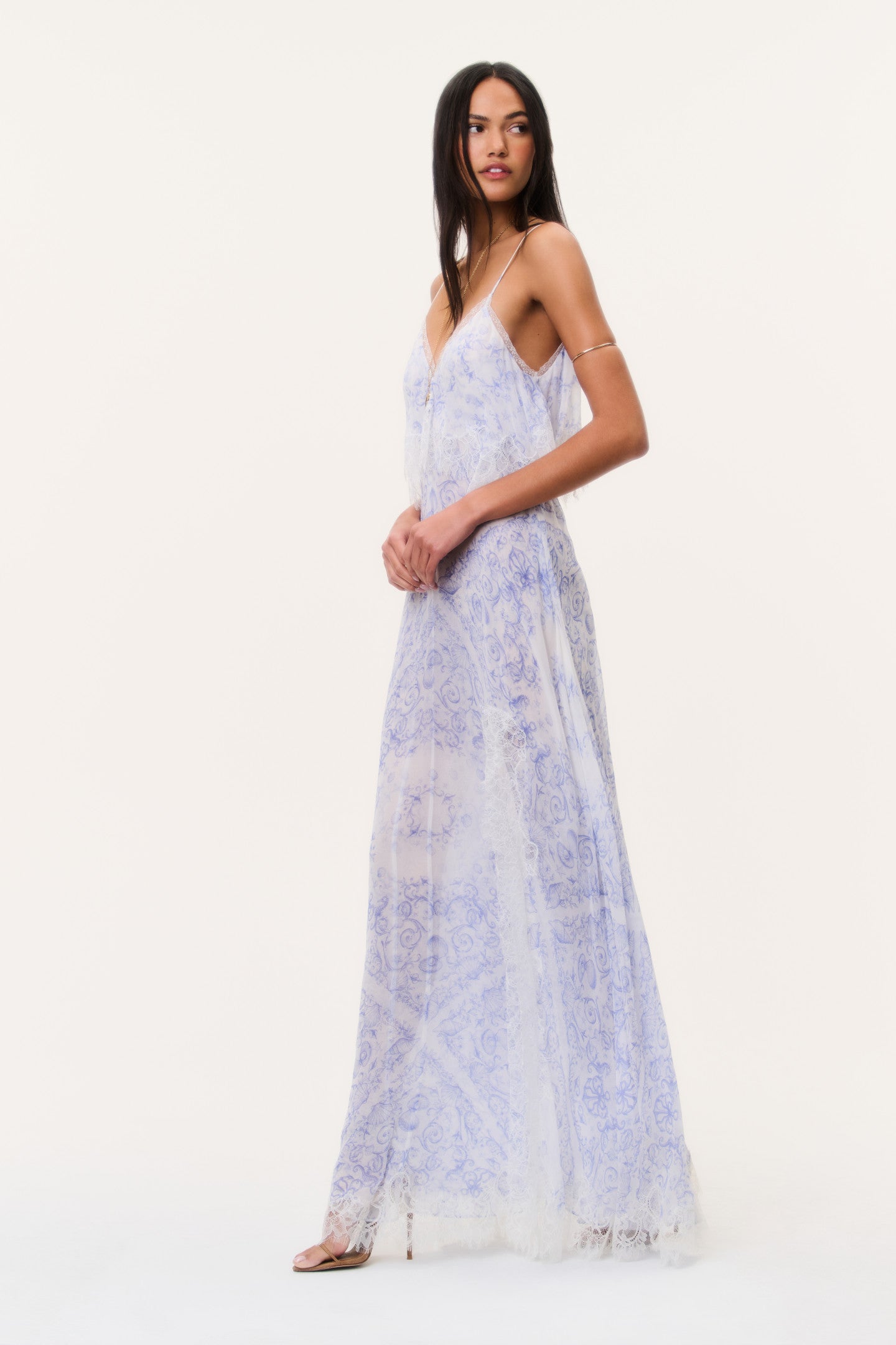 Silk Lace Scallop Hem V-Neck Maxi Slip Dress | LoveShackFancy