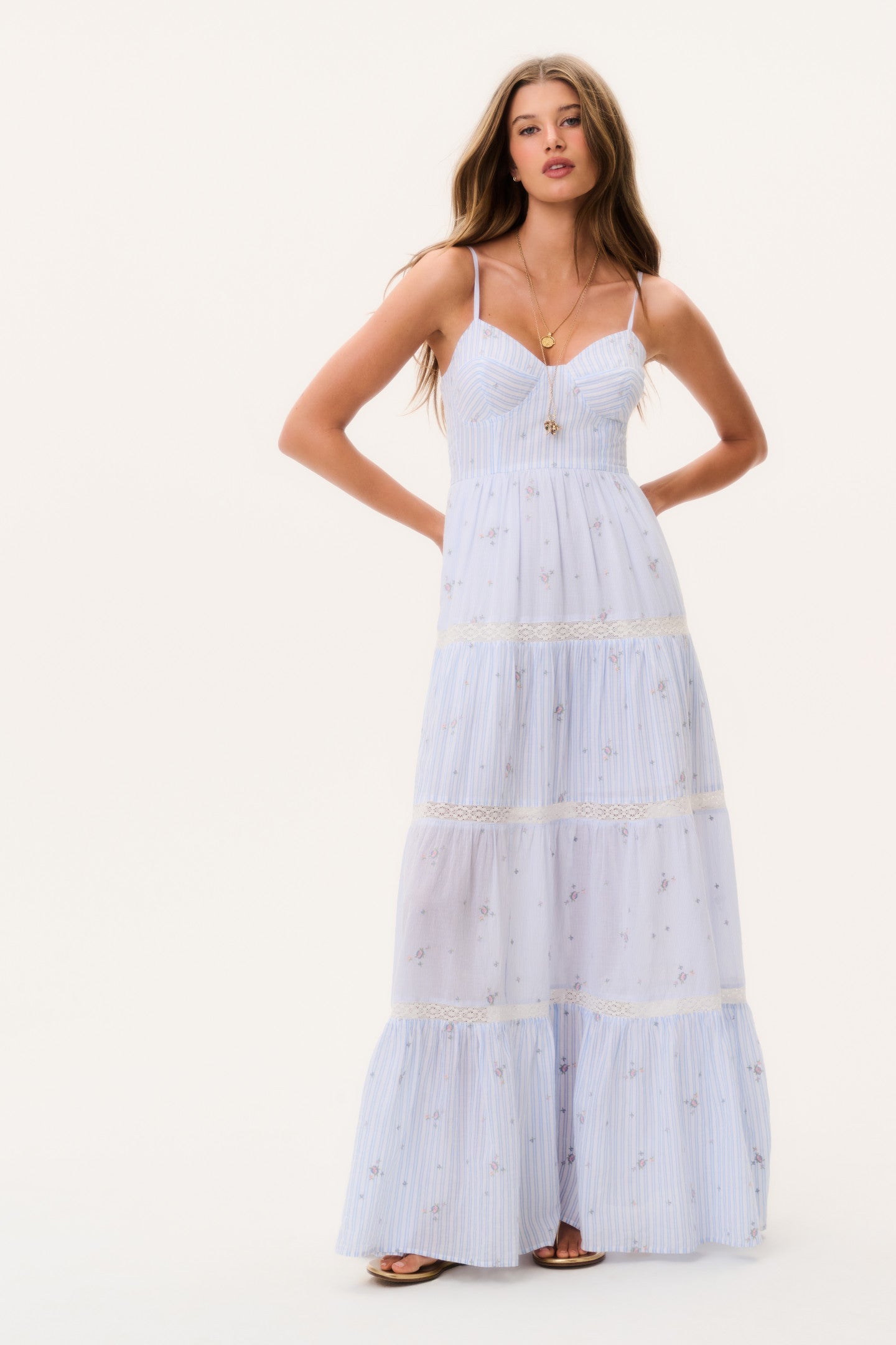 Women sitting in grass field wearing LoveShackFancy Slip Dresses