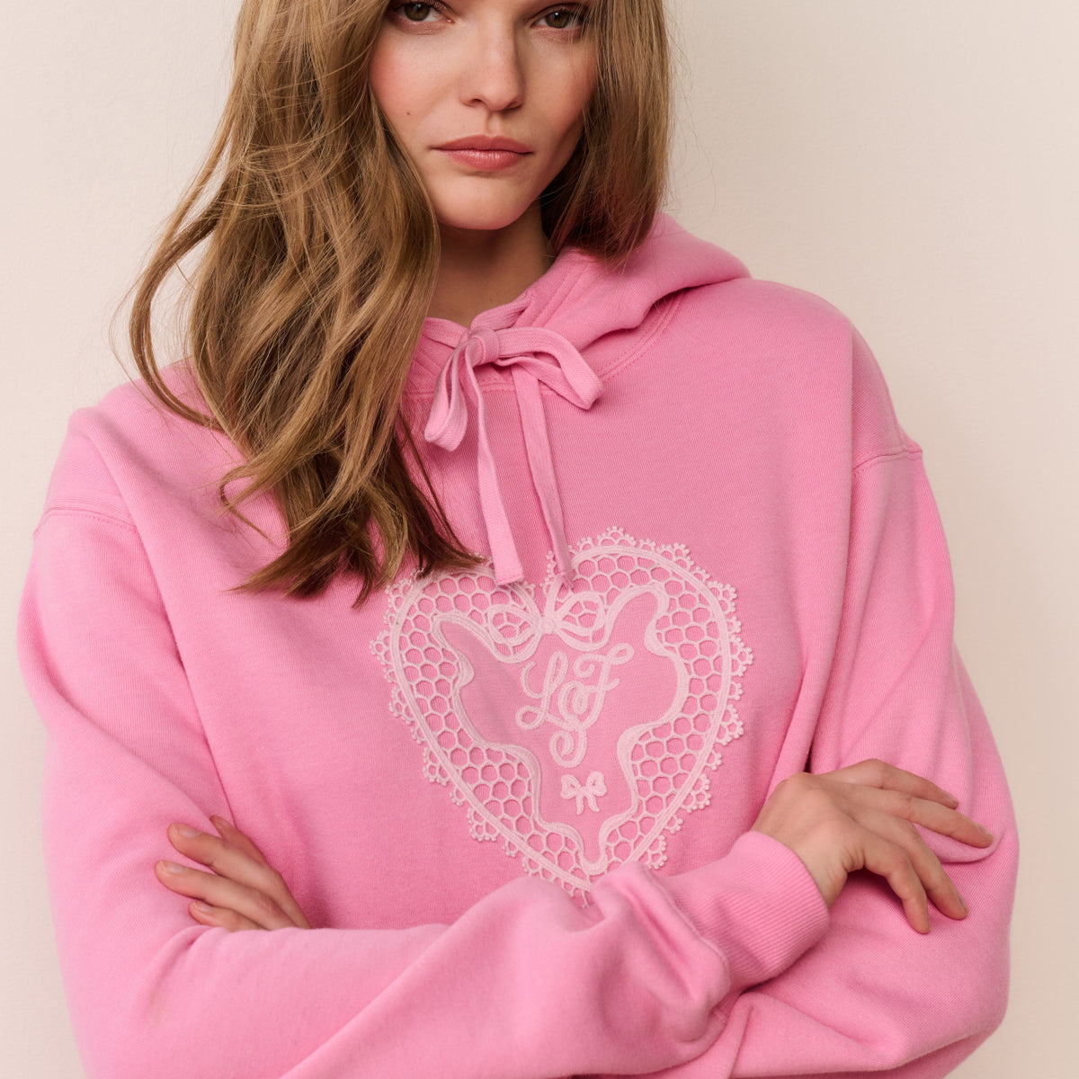 Nacova Heart Doily Fleece Hoodie| LoveShackFancy