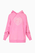 Pink hoodie with a heart design on a white background