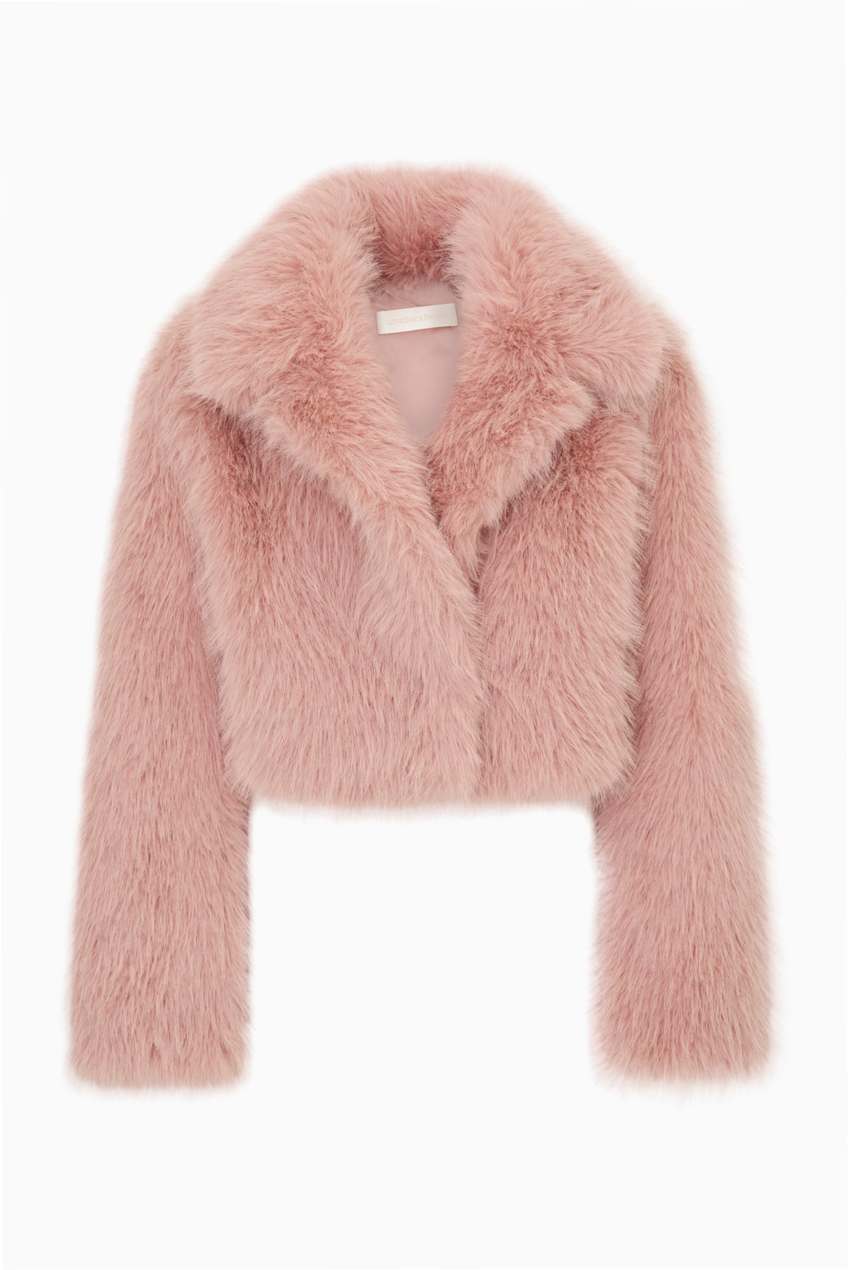 Cropped faux fur jacket, light mauve with collar and front opening