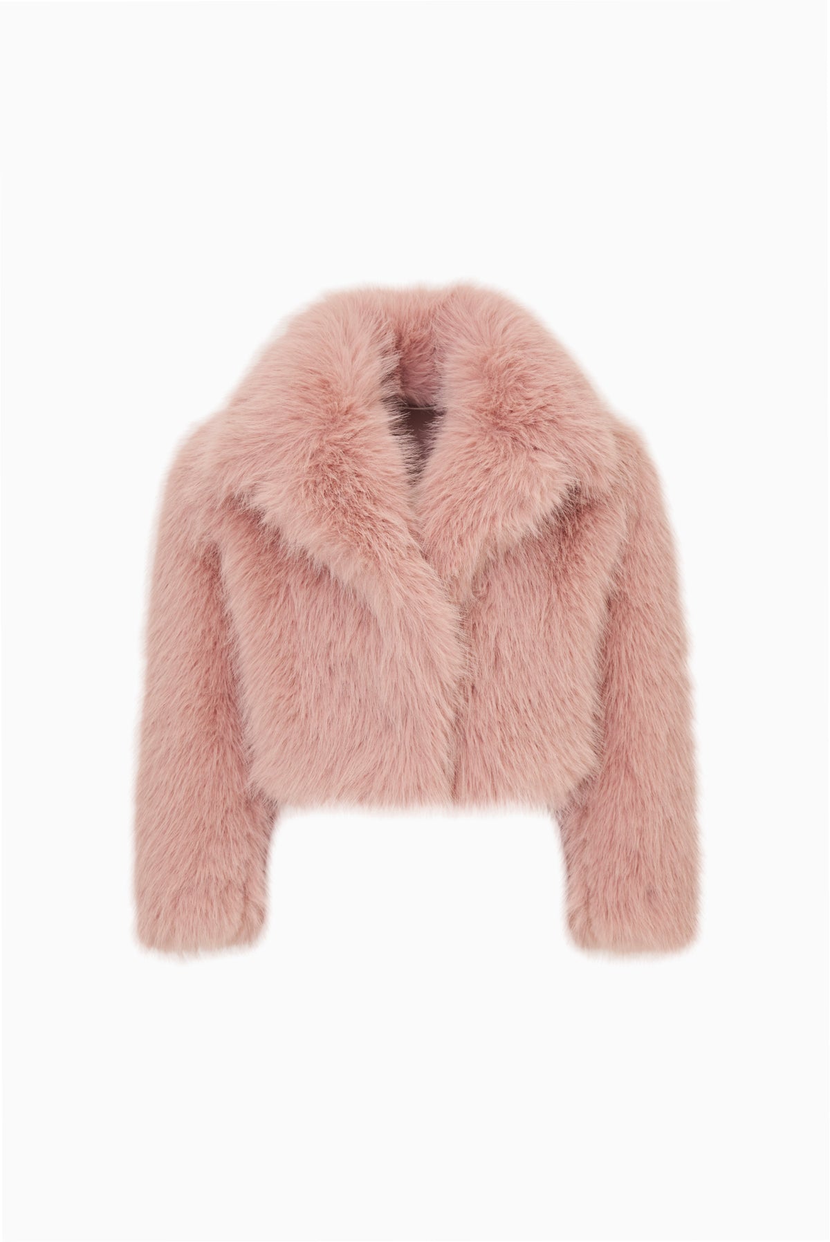 Pink faux fur tween jacket with collar and front opening