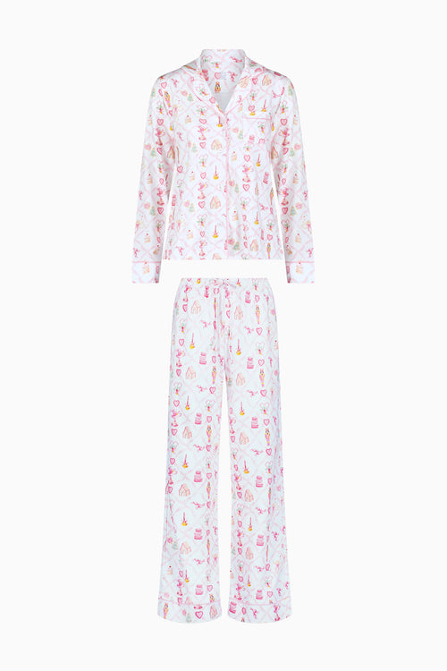 LoveShackFancy x Roller Rabbit Sugarplum Lattice Long Sleeve Polo Pajamas