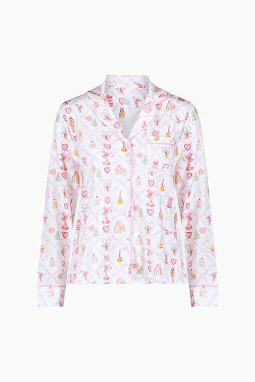 LoveShackFancy x Roller Rabbit Sugarplum Lattice Long Sleeve Polo Pajamas