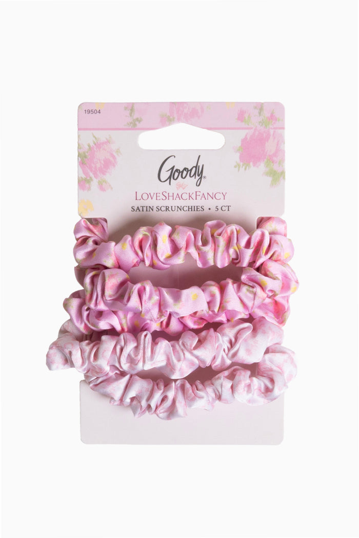 Goody x Love Shack Fancy Satin Scrunchies - 5ct - Ikat Rose & Coquette Bow