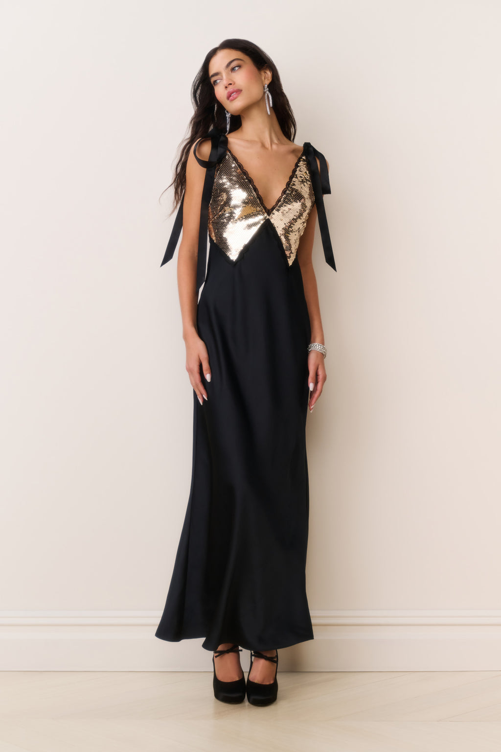 Talissa Sequin Maxi Dress for Women in Black, Size: 4, by LoveShackFancy