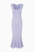 Light purple sleeveless dress with textured pattern on a white background