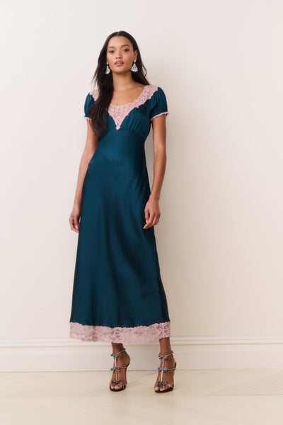 slim fit dress slacks Olive Green Satin Ball Gown With 3D Lace Flowers – Lisposa main image 1