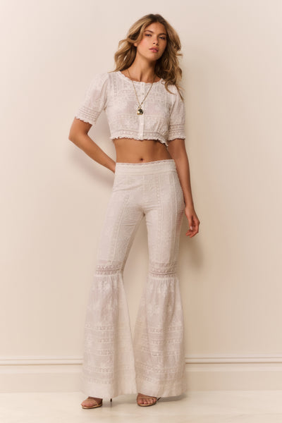 Floral Eyelet Cotton Lace Slim Flare Leg Trouser | LoveShackFancy