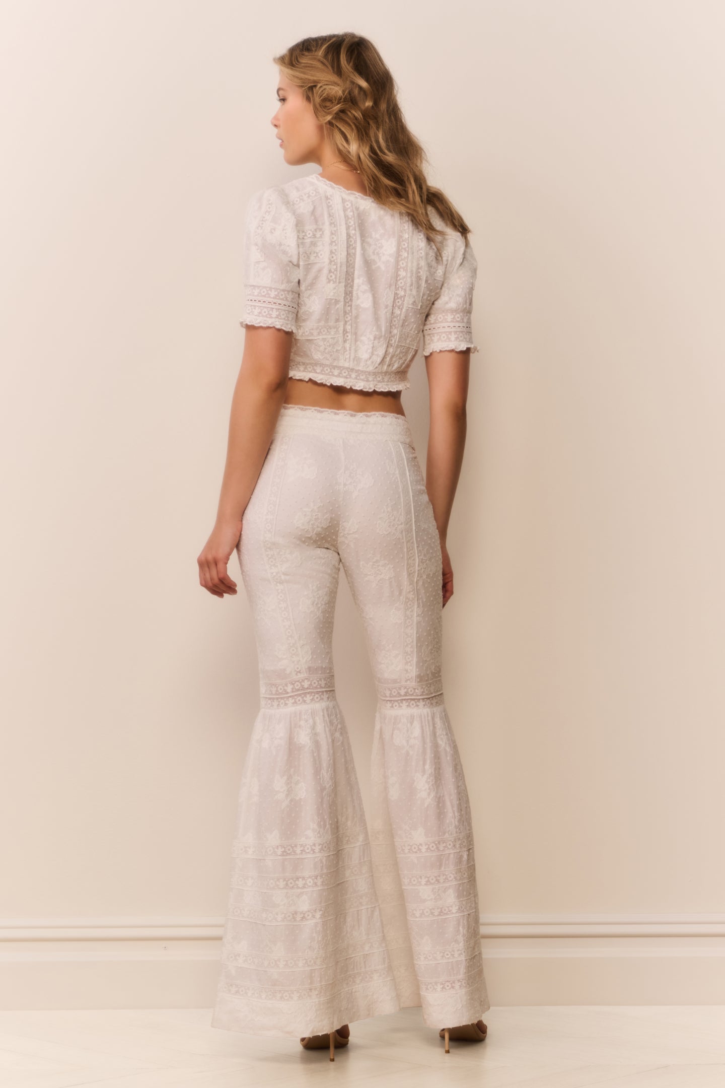 Floral Eyelet Cotton Lace Slim Flare Leg Trouser | LoveShackFancy
