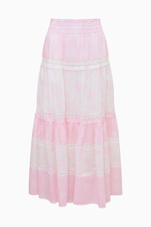 Pink and white tiered skirt on a white background
