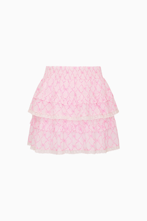 Pink layered skirt on a white background