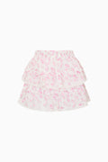 Two-layered skirt with pink floral pattern on a white background