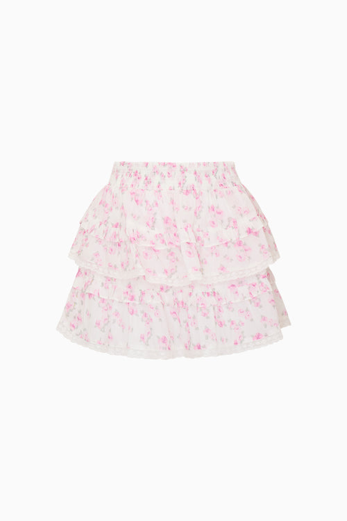 Two-layered skirt with pink floral pattern on a white background