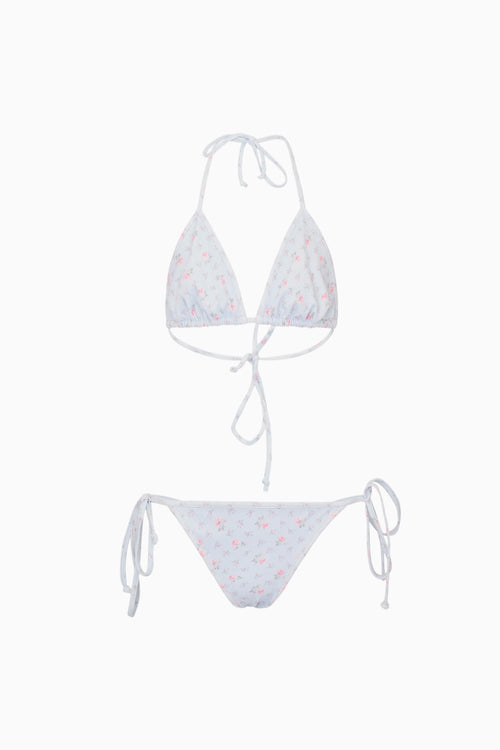Triangle bikini set with floral pattern on a white background
