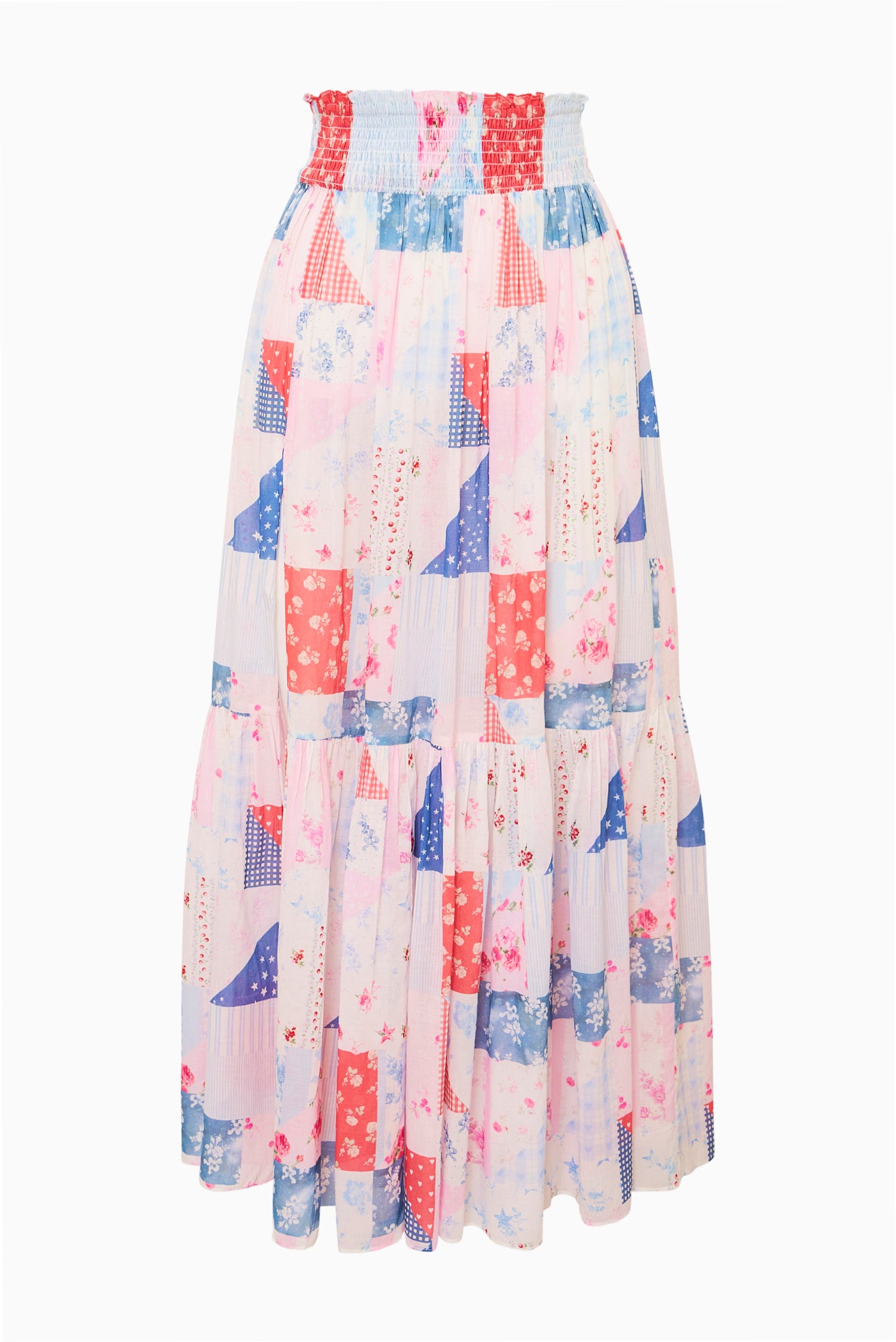 Patchwork Tiered Shirring Maxi Skirt | LoveShackFancy