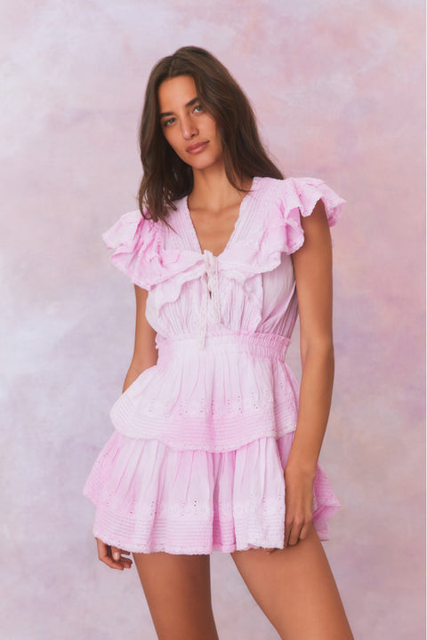 loveshackfancy gwen dress pink Hand Dyed Upcycled Mini Peony / XS Sleeveless Flounce Midi Dress The dress is designed gown new design Dress Size:36
