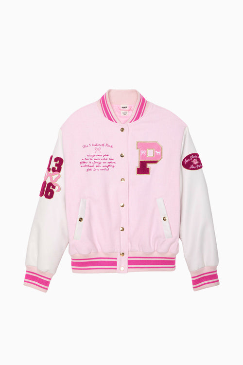 PINK x LoveShackFancy Reissued Boyfriend Varsity Jacket