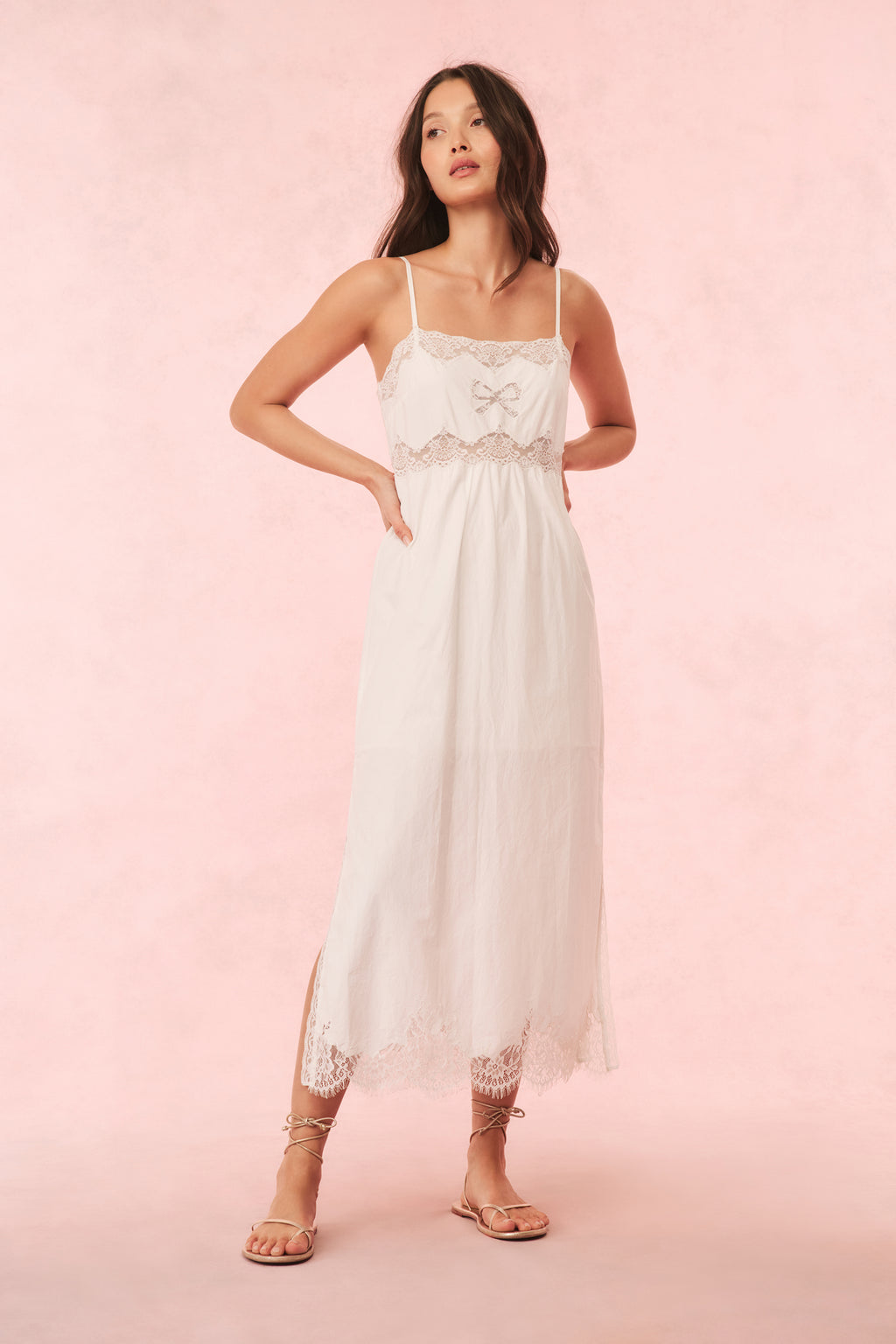 Vinca Cotton Lace Bow Midi Dress Vinca Cotton Lace Bow Midi Dress