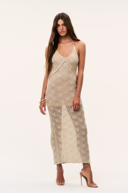 Vreya Metallic Crochet Maxi Dress