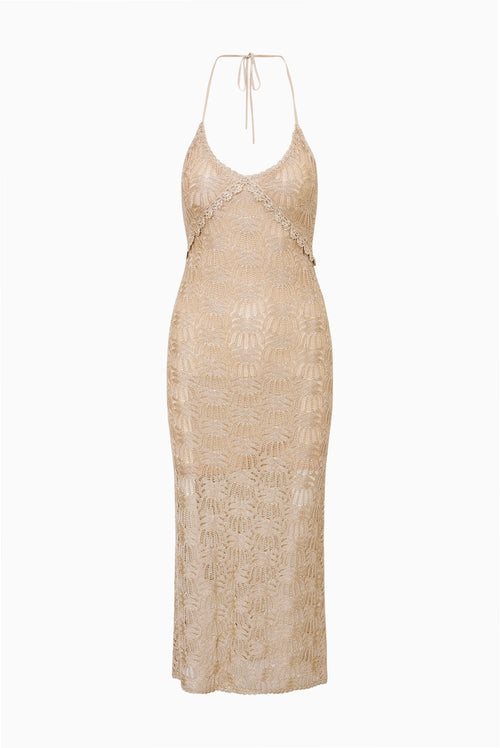 Vreya Metallic Crochet Maxi Dress
