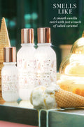 Shake & Fancy perfume bottles with ice cream cones and text describing fragrance.
