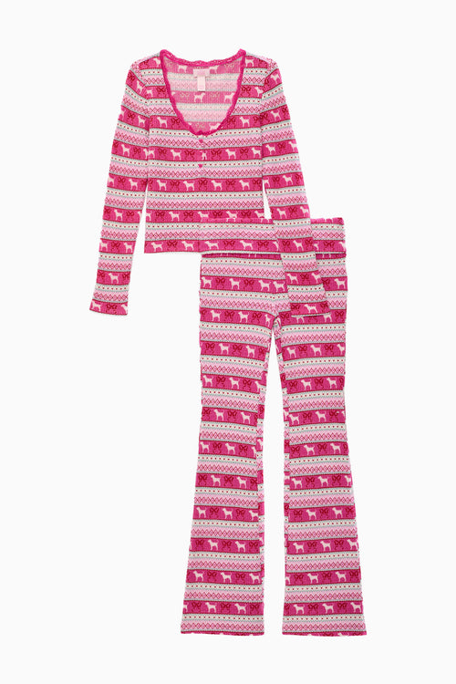 PINK x LoveShackFancy Waffle Henley And Pant Set
