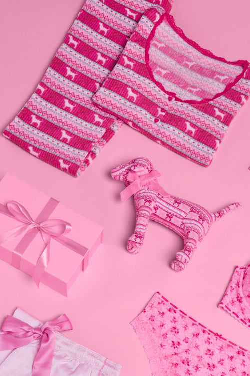 PINK x LoveShackFancy Waffle Henley And Pant Set