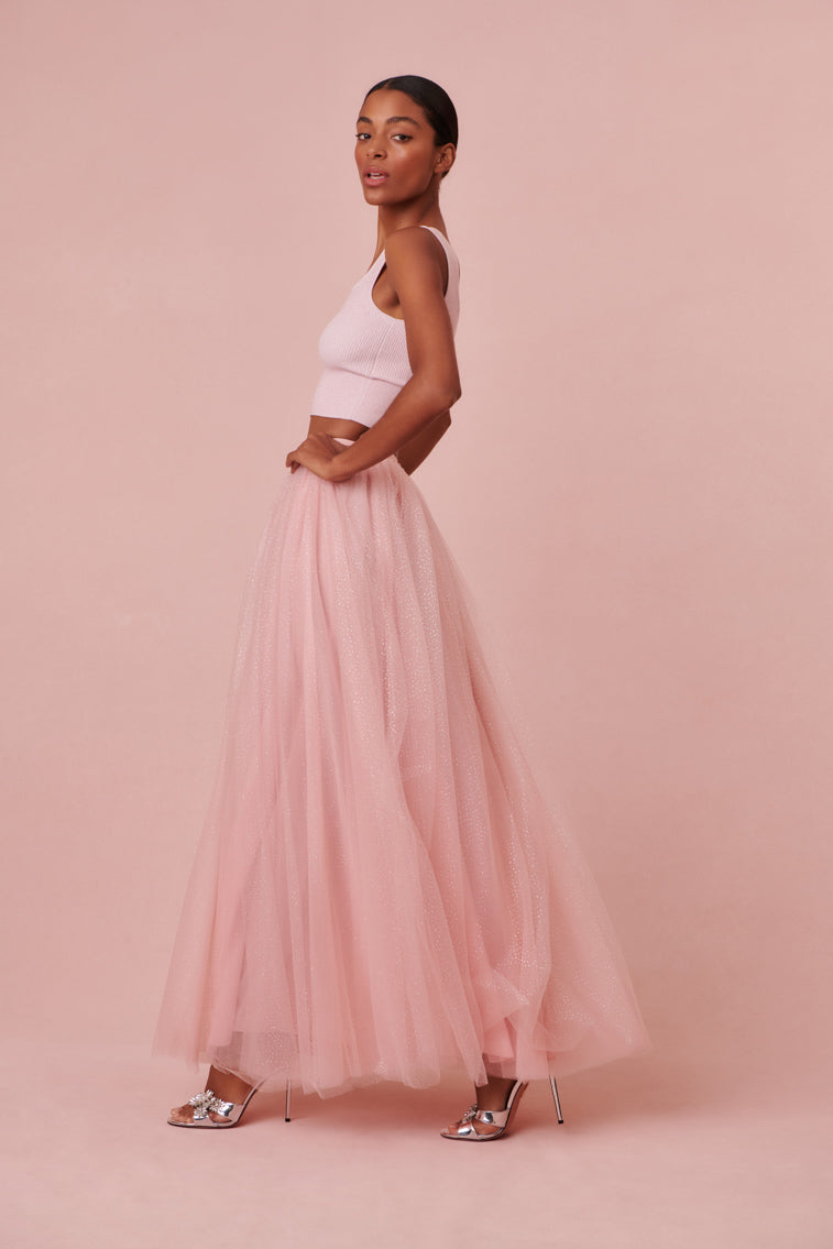 Pink soft tulle maxi skirt.