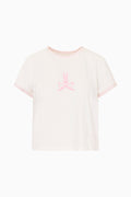 Light pink t-shirt with a small graphic on a white background