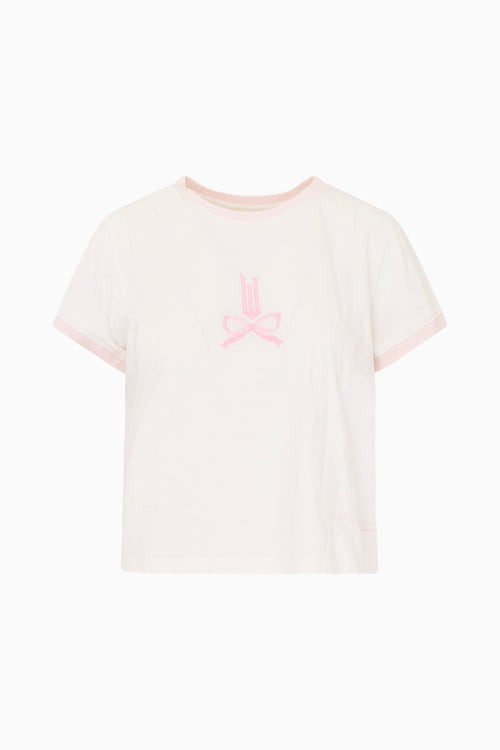 Light pink t-shirt with a small graphic on a white background