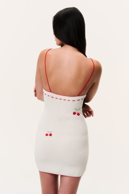 Yelena Cherry Crochet Mini Dress