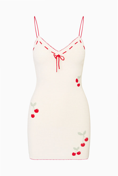 Yelena Cherry Crochet Mini Dress