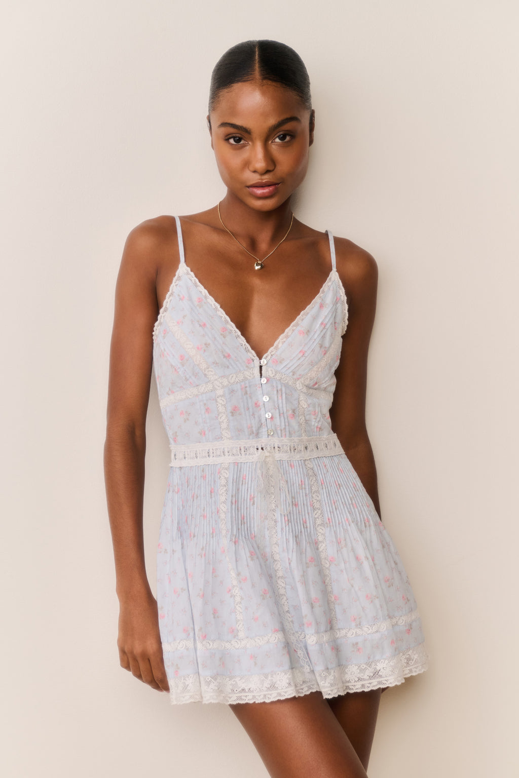 kendra lace mini dress Zirelle Floral Cotton Lace-Trimmed Mini Dress Chapparal Blue / 00