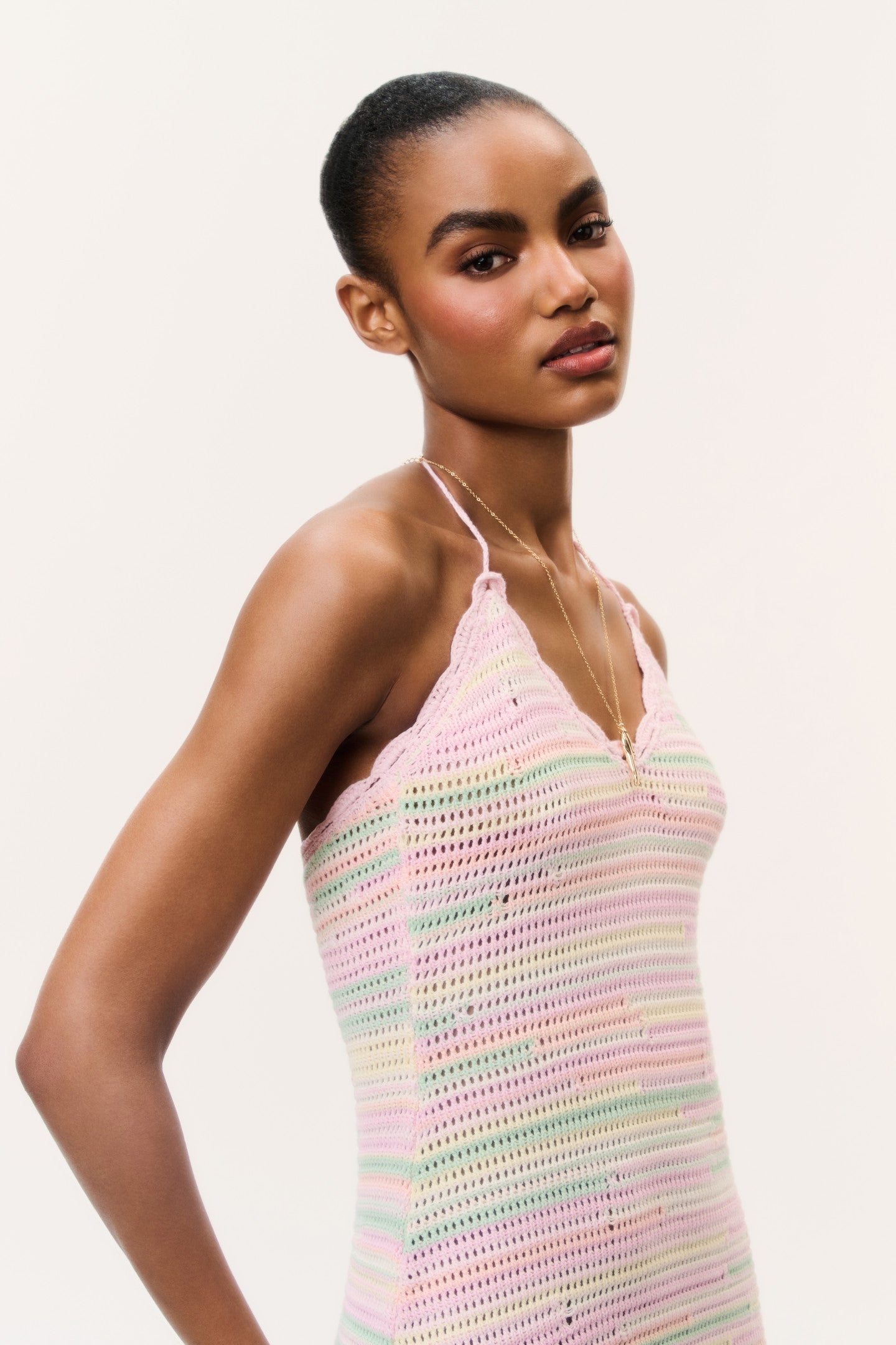 Stripe Knit Halter Neck Mini Bodycon Dress | LoveShackFancy