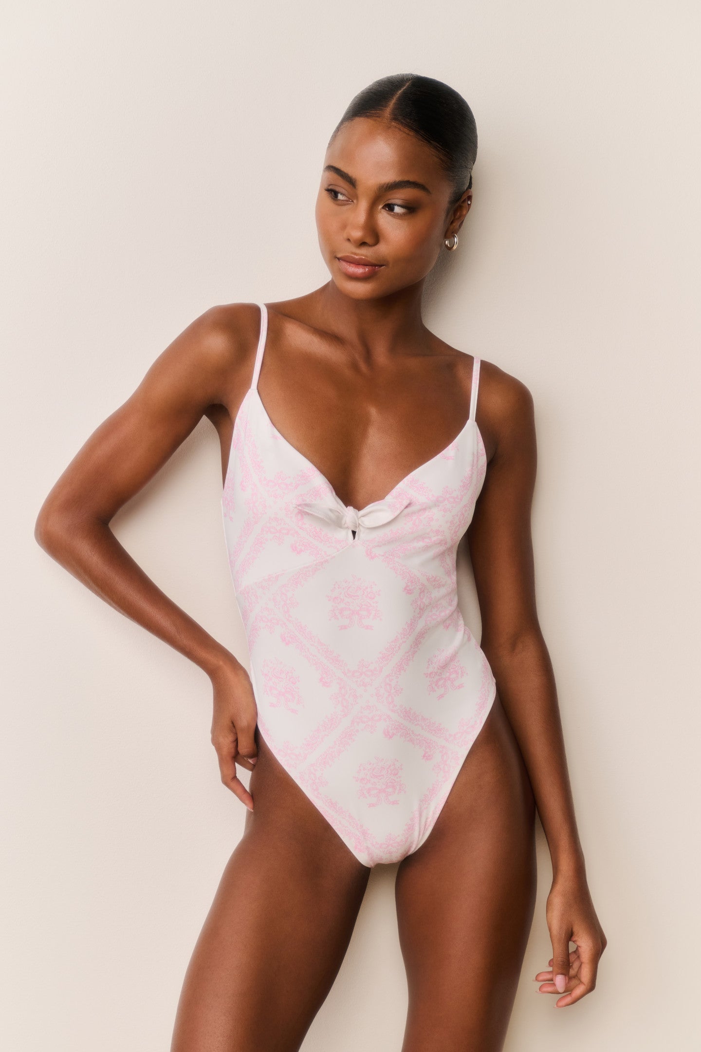 Bow Knot Print High Leg Adjustable Strap One Piece | LoveShackFancy