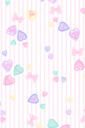 Pastel-colored heart and bow pattern on a pink background