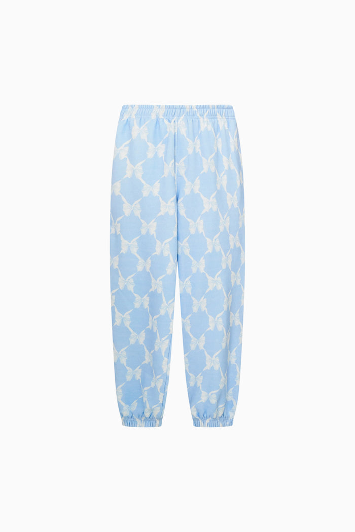 Light blue pants with a subtle pattern on a white background