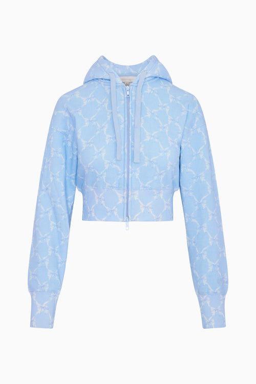 Light blue hoodie with subtle pattern on a white background