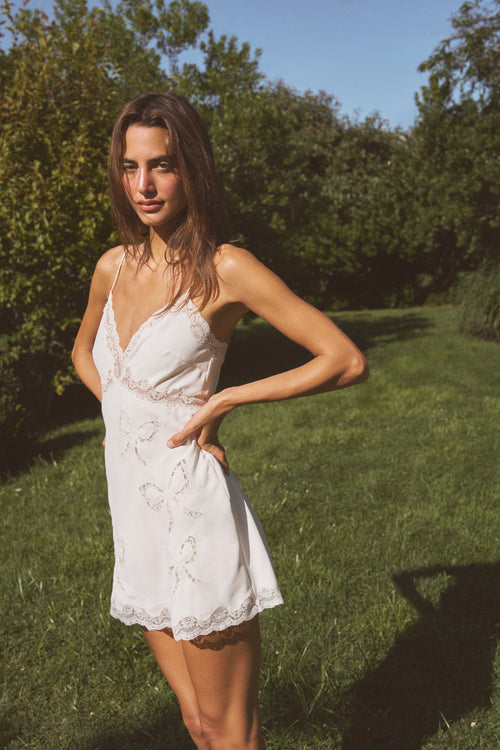 Cori Crepe Lace Bow Mini Dress