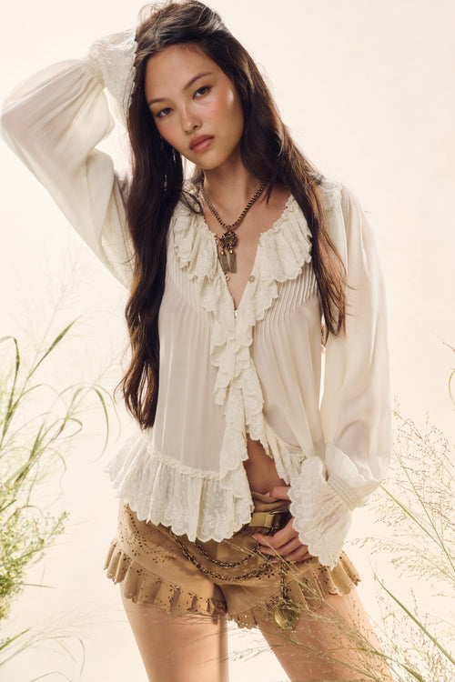 Avee Silk Ruffle Blouse